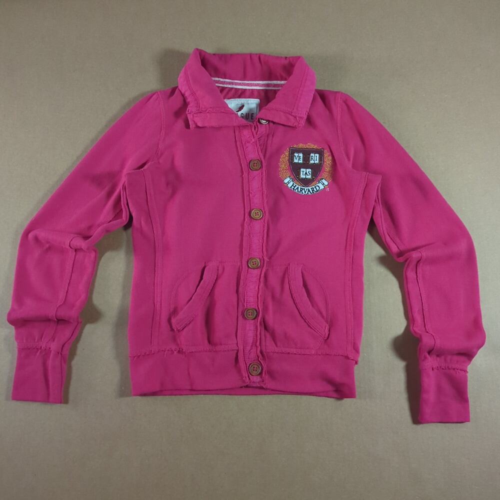 Harvard University Pink Collegiate Preppy Fleece Button Front Jacket L